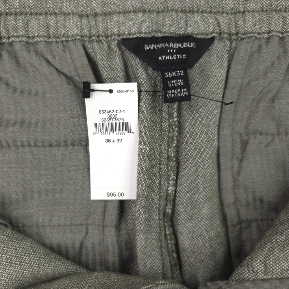Banana Republic Pants Men 36x29 Green Linen Cotton Athletic Tapered Chino Casual